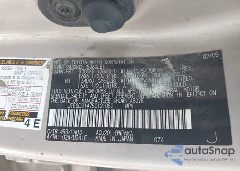 2005 Toyota Highlander z USA, uszkodzony, nr VIN JTEGD21A750121052